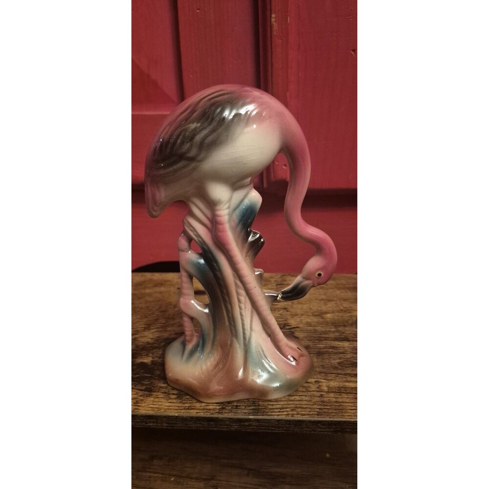 Vtg 1950s Pink Flamingo Ceramic Figurine MCM Mid Century Modern 7” Bowing Down